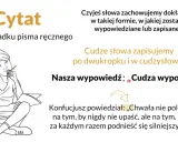 Dziewczyna z zeszytem i długopisem, ucząca się o mowie niezależnej i cytowaniu.