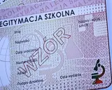Fragment legitymacja szkolna z polami na dane ucznia i wzorem. Widoczny mikroskop.