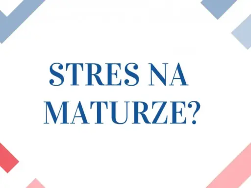 Stres na maturze? To pytanie towarzyszy wielu maturzystom. Grafika z pytaniem o stres na maturze, w tle kolorowe geometryczne wzory.